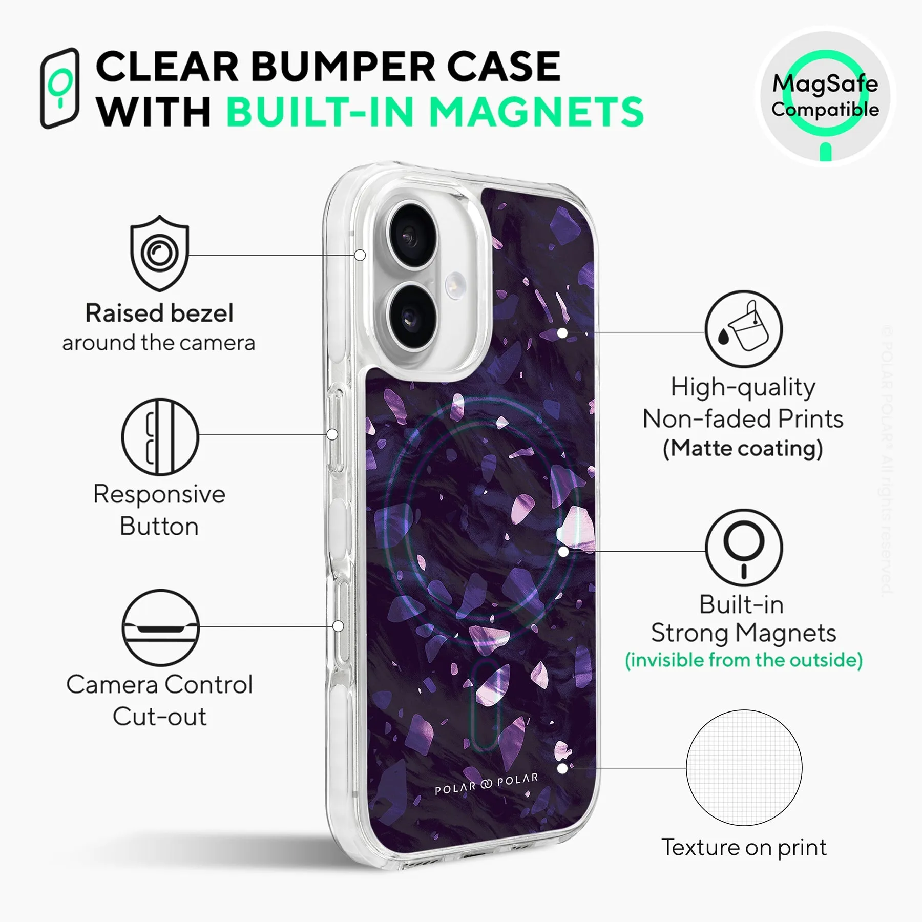 Lilac Terrazzo Gem - iPhone 16 Plus Clear Bumper MagSafe Case