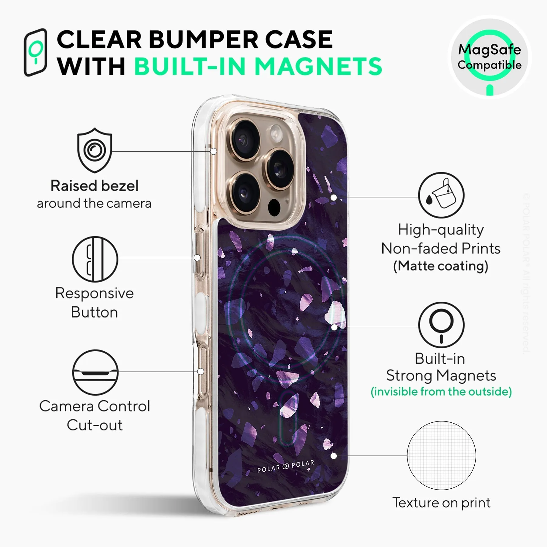 Lilac Terrazzo Gem - iPhone 16 Pro Clear Bumper MagSafe Case