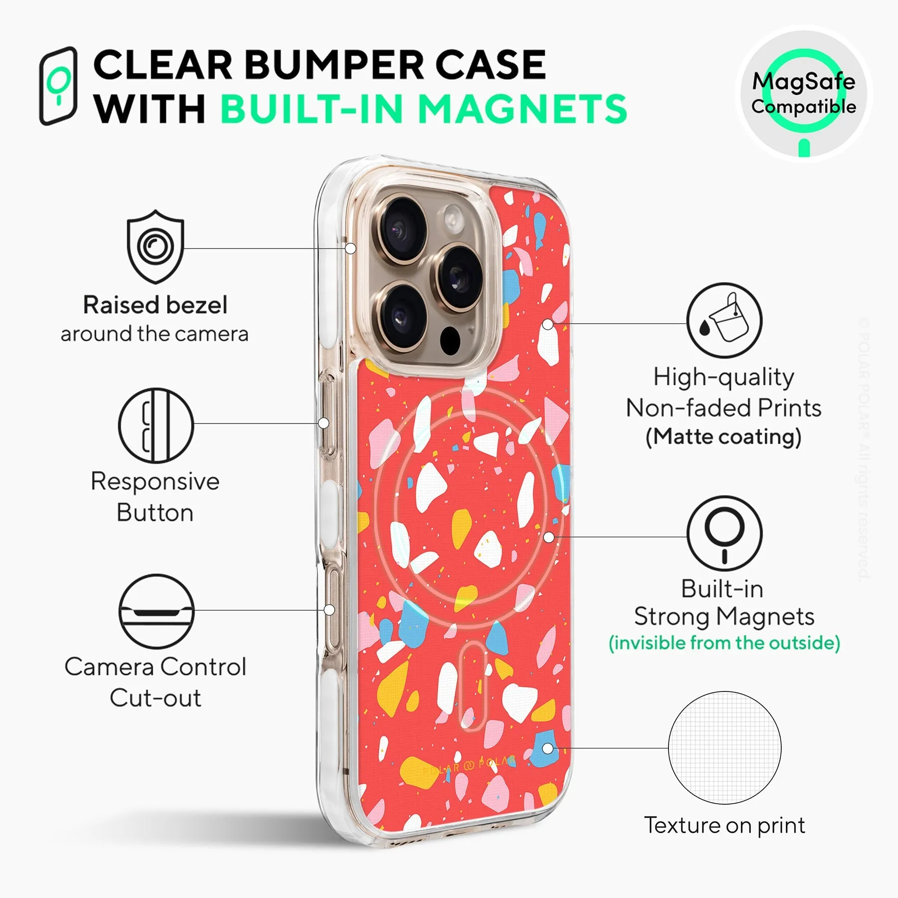 Living Coral Terrazzo - iPhone 16 Pro Max Clear Bumper MagSafe Case