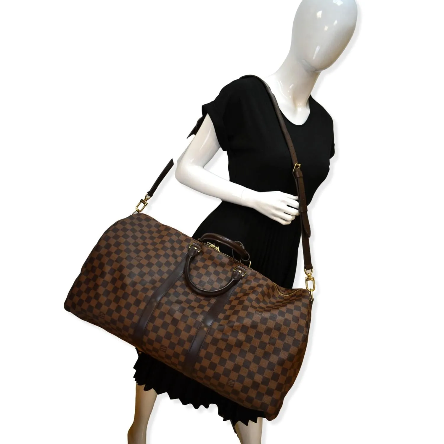 LOUIS VUITTON Keepall Bandouliere 55 Damier Ebene Travel Bag Brown - Hot Deals