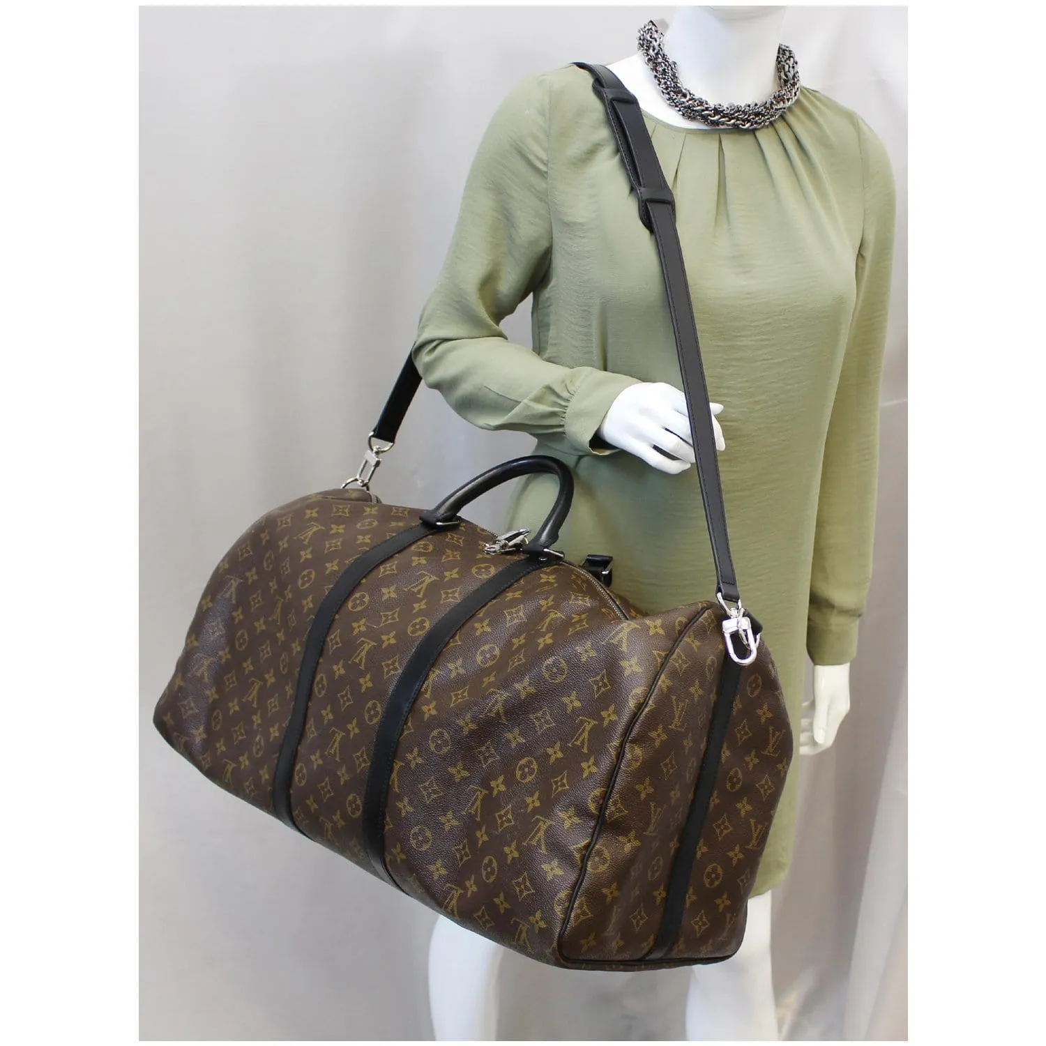 LOUIS VUITTON Keepall Bandouliere 55 Monogram Macassar Travel Bag Brown