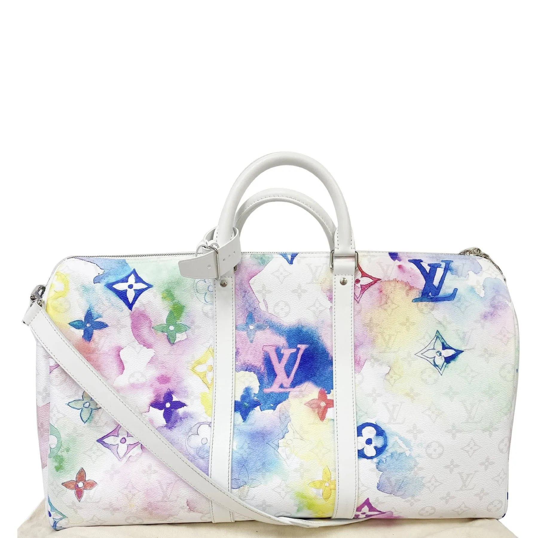 LOUIS VUITTON Watercolor Keepall 50 Bandouliere Monogram Travel Bag Multi
