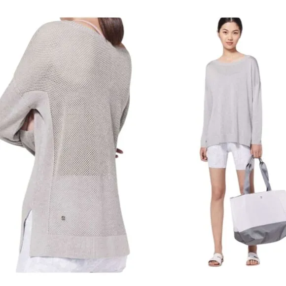 Lululemon Well Being Sweater Heathered Lavender Grey Perforated size 6