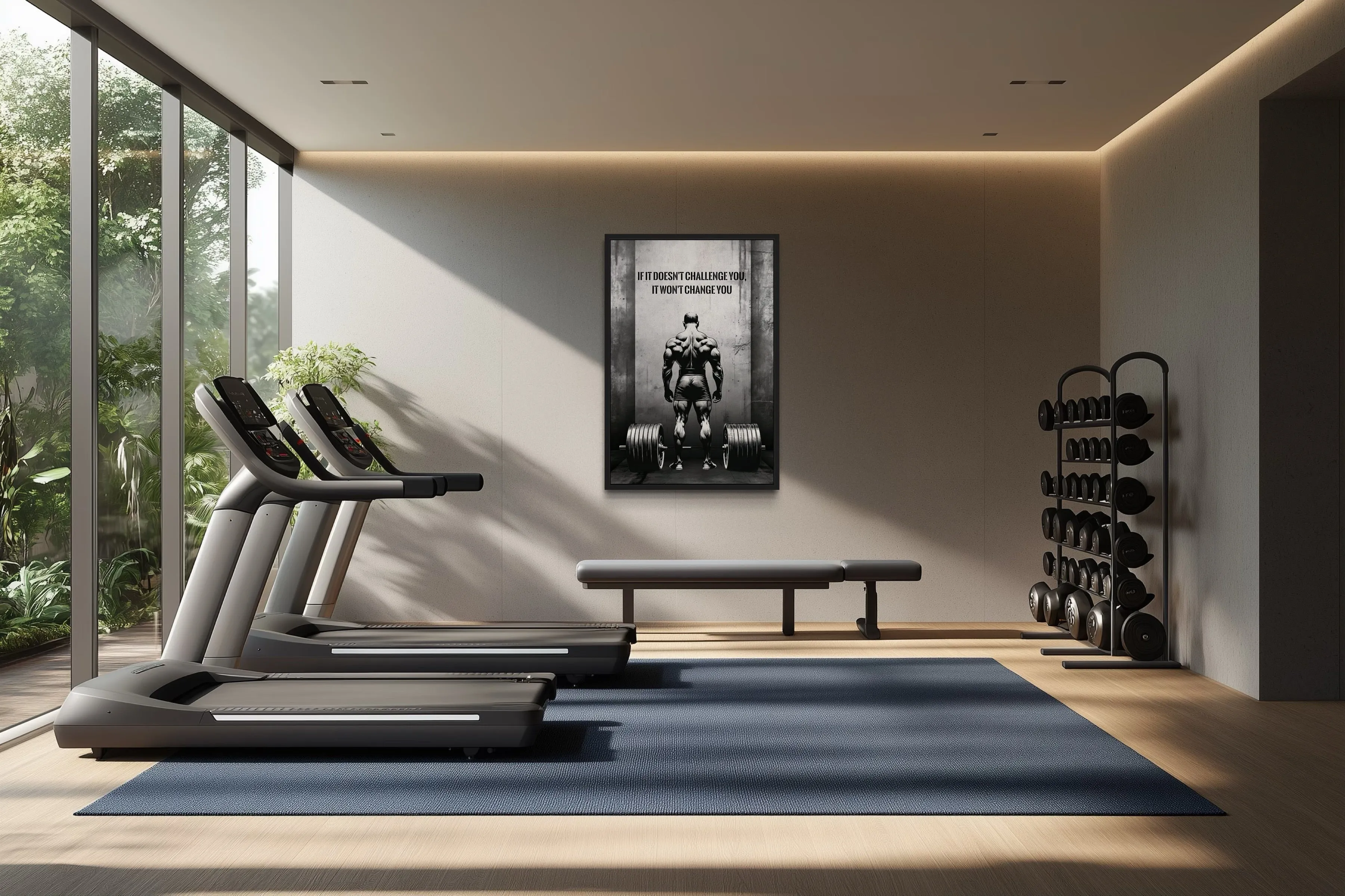 Man With Barbell Motivational Fitness Framed Canvas Wall Art