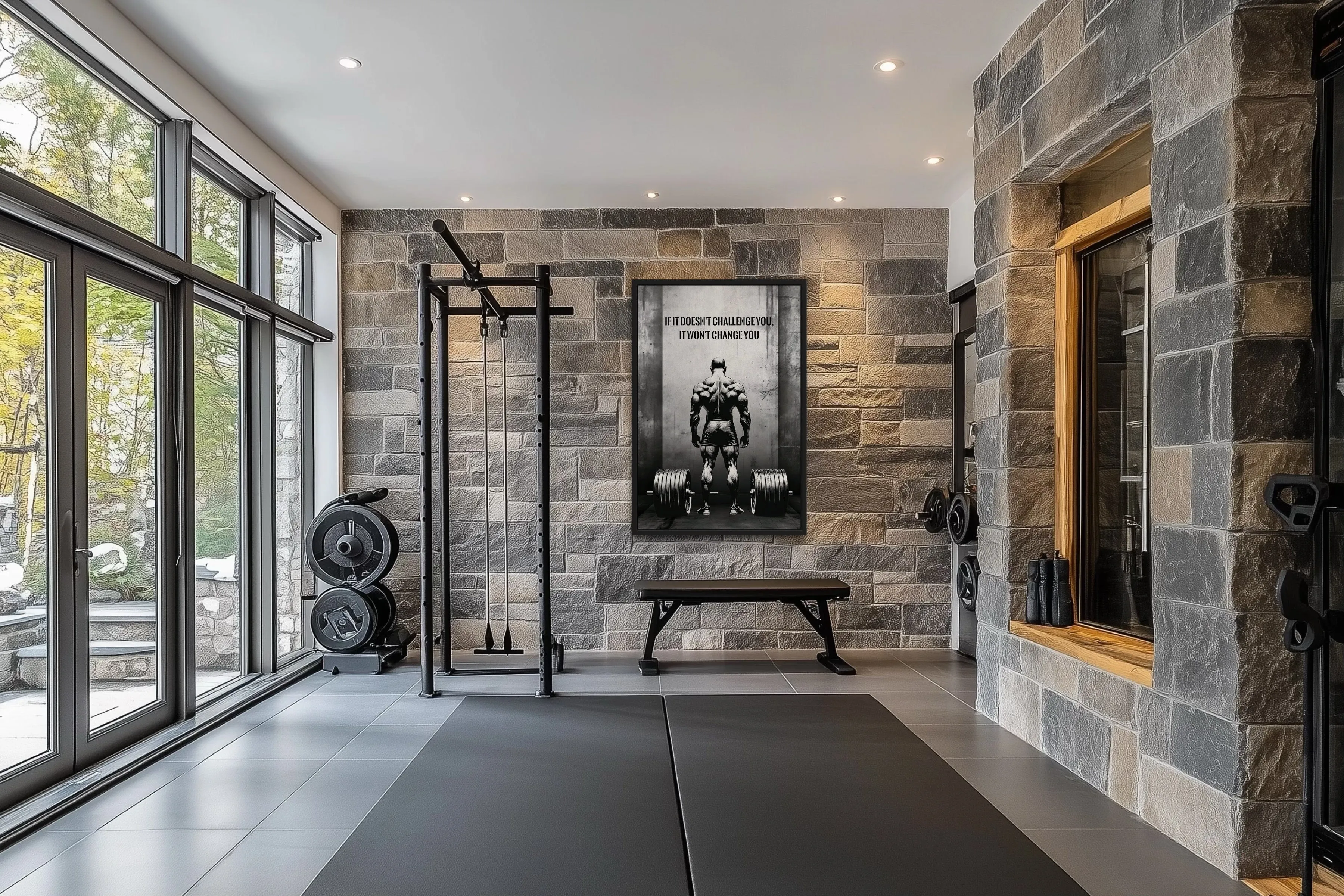 Man With Barbell Motivational Fitness Framed Canvas Wall Art