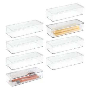 mDesign Stackable Kitchen Pantry Cabinet/Refrigerator Food Storage Container Bin, Attached Lid - Organizer for Packets, Snacks, Produce, Pasta - BPA Free, Food Safe, 8 Pack - Clear