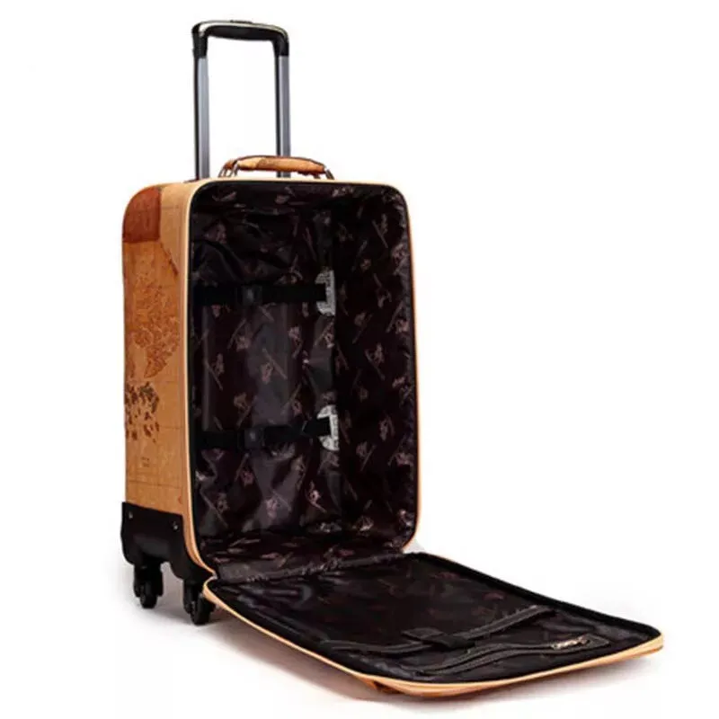 Mercator Spinner Suitcase, Retro Travel Trolley Box, 16/18/20/22/24 inches