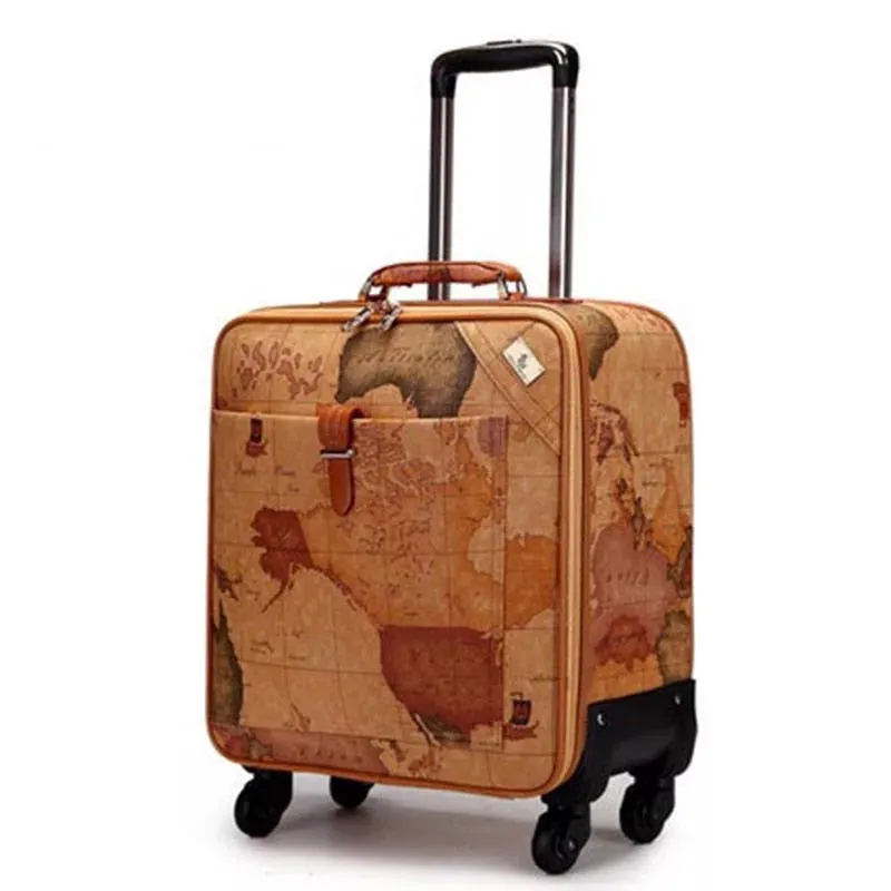 Mercator Spinner Suitcase, Retro Travel Trolley Box, 16/18/20/22/24 inches