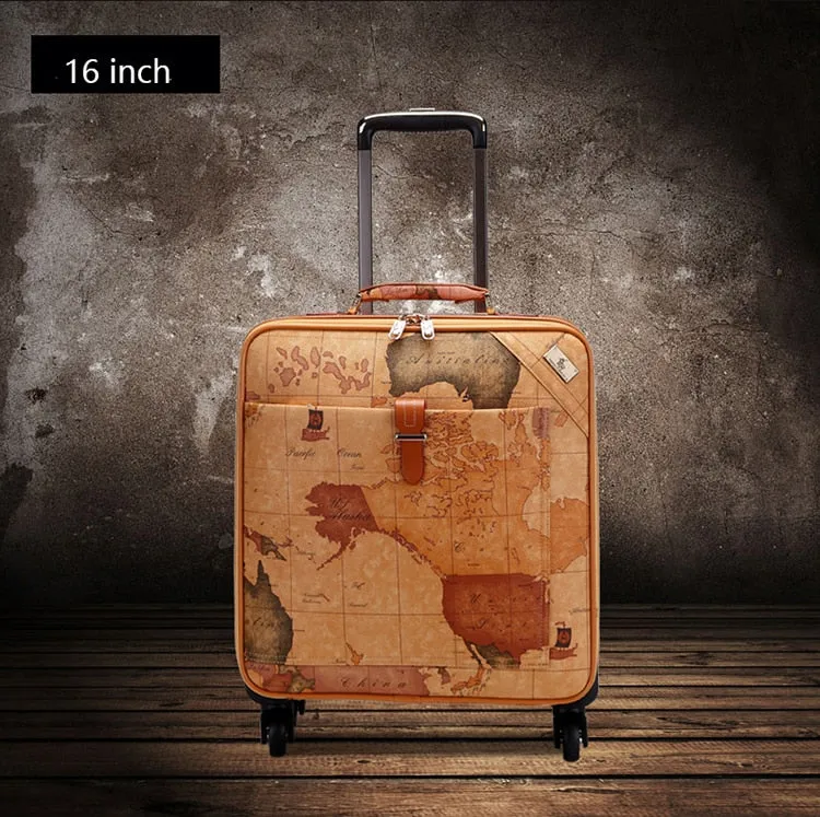 Mercator Spinner Suitcase, Retro Travel Trolley Box, 16/18/20/22/24 inches