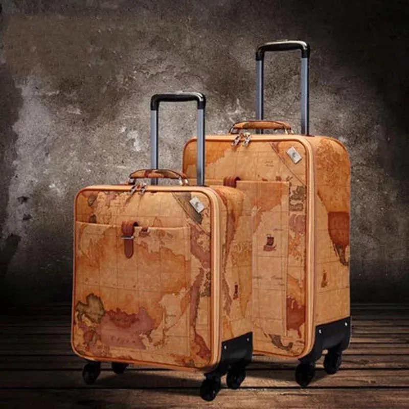 Mercator Spinner Suitcase, Retro Travel Trolley Box, 16/18/20/22/24 inches