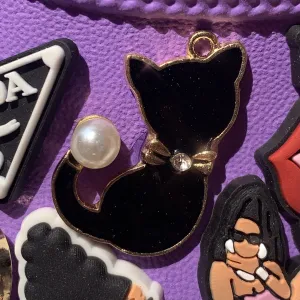 METAL SHOE CHARMS - ENAMEL BLACK KITTY