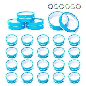 Mimi Pack 6 oz Shallow Round Metal Tin Can Clear Window Top Lid Steel Containers For Favors, Spices, Balms, Gels, Candles, Gifts, Storage 24 Pack (Blue)