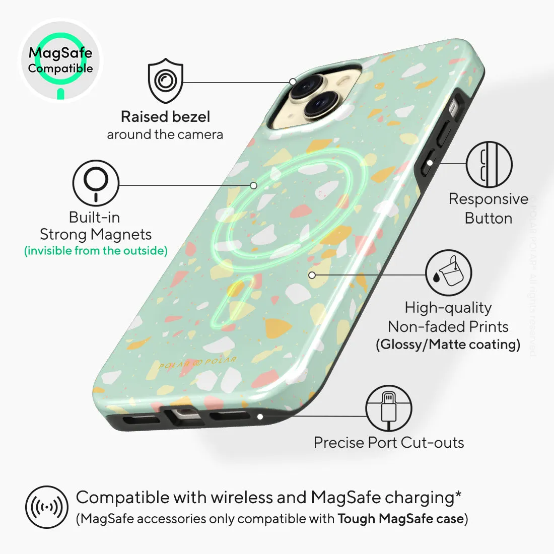 Mist Green Terrazzo Custom - iPhone 15 Plus Case