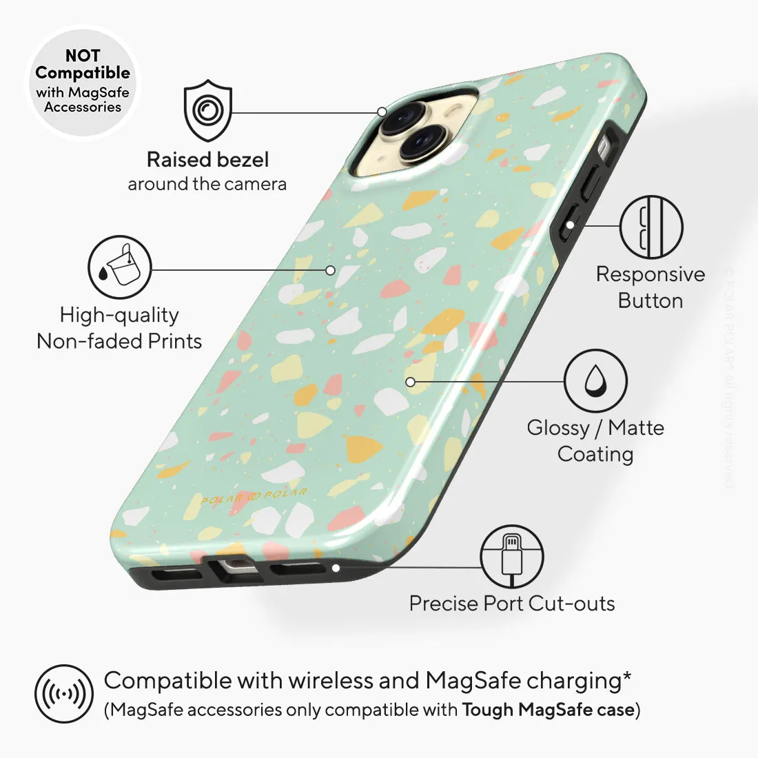 Mist Green Terrazzo Custom - iPhone 15 Plus Case