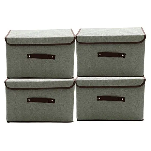 MOCOFO Set of 4 Foldable Storage Box with Lids and Handles Storage Basket Storage Needs Containers Organizer with Built-in Cotton Fabric Closet Drawer Removable Dividers