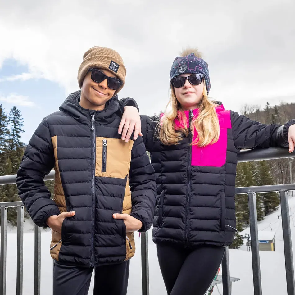 Nano Hooded Puffer Jacket in Taupe/Black : Size 2 to 14