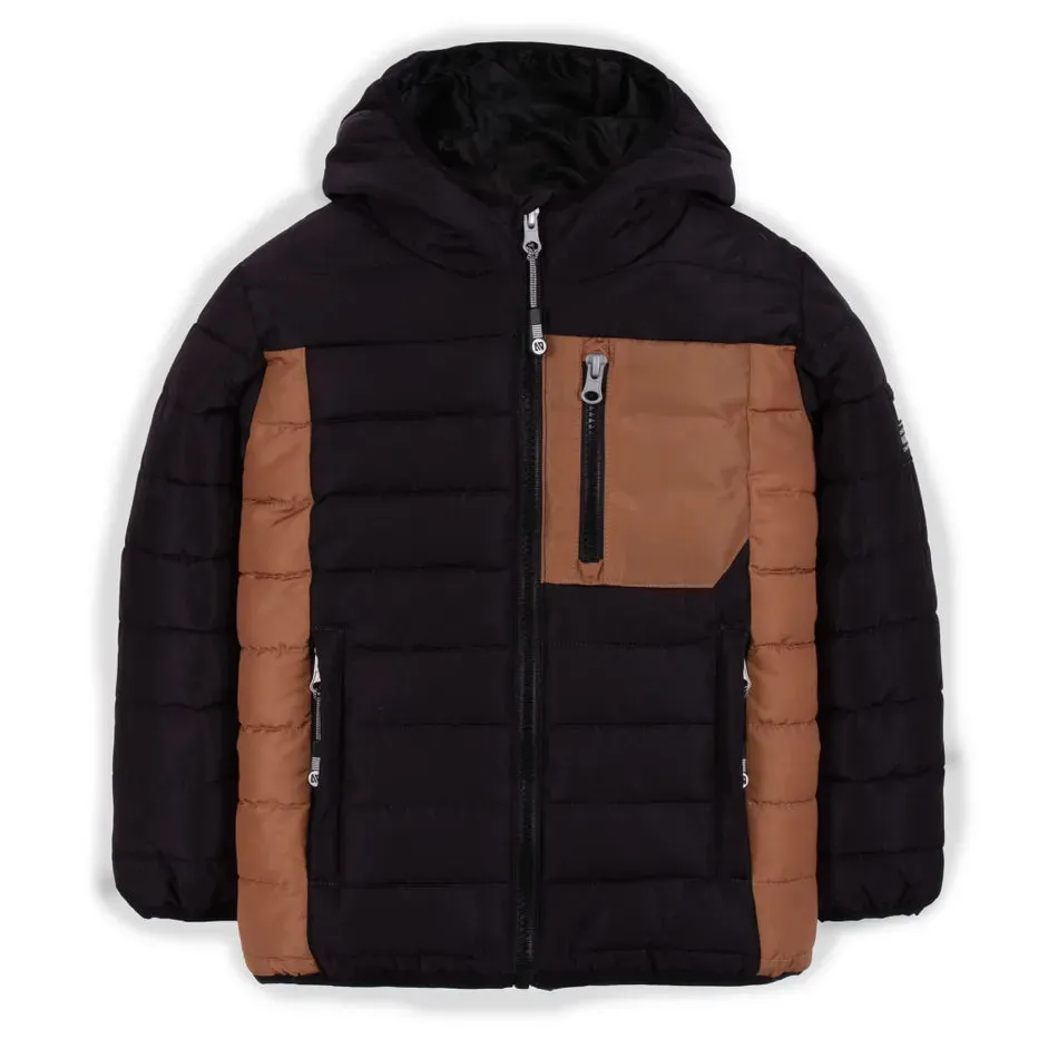 Nano Hooded Puffer Jacket in Taupe/Black : Size 2 to 14