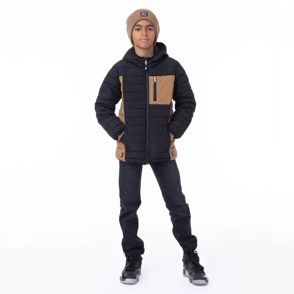 Nano Hooded Puffer Jacket in Taupe/Black : Size 2 to 14
