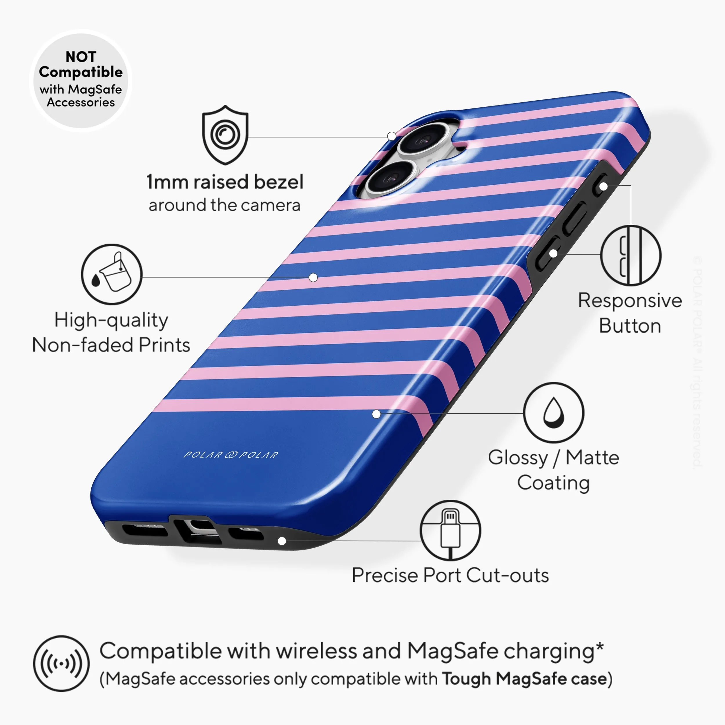 Navy Pink Stripe - iPhone 16 Case