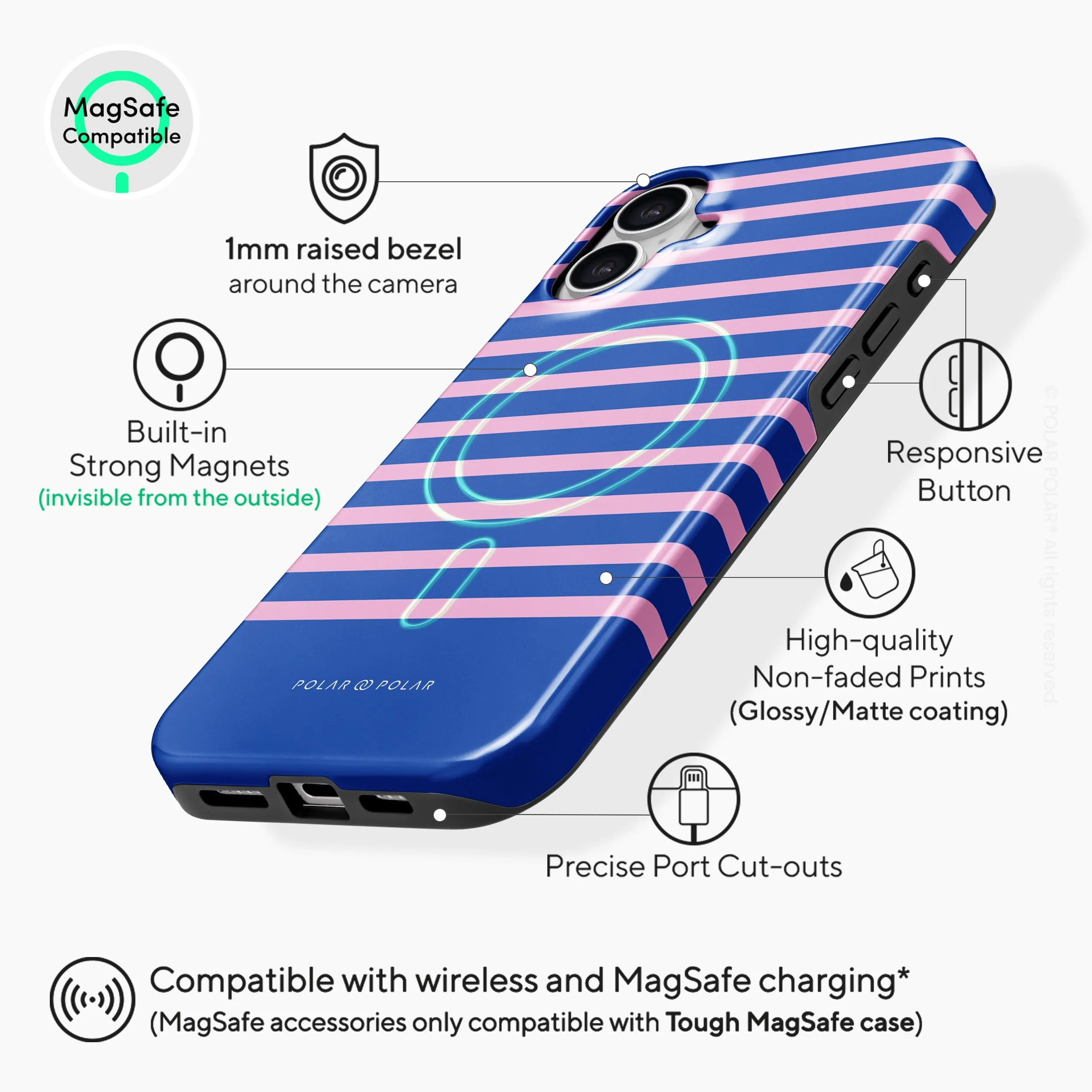 Navy Pink Stripe - iPhone 16 Case