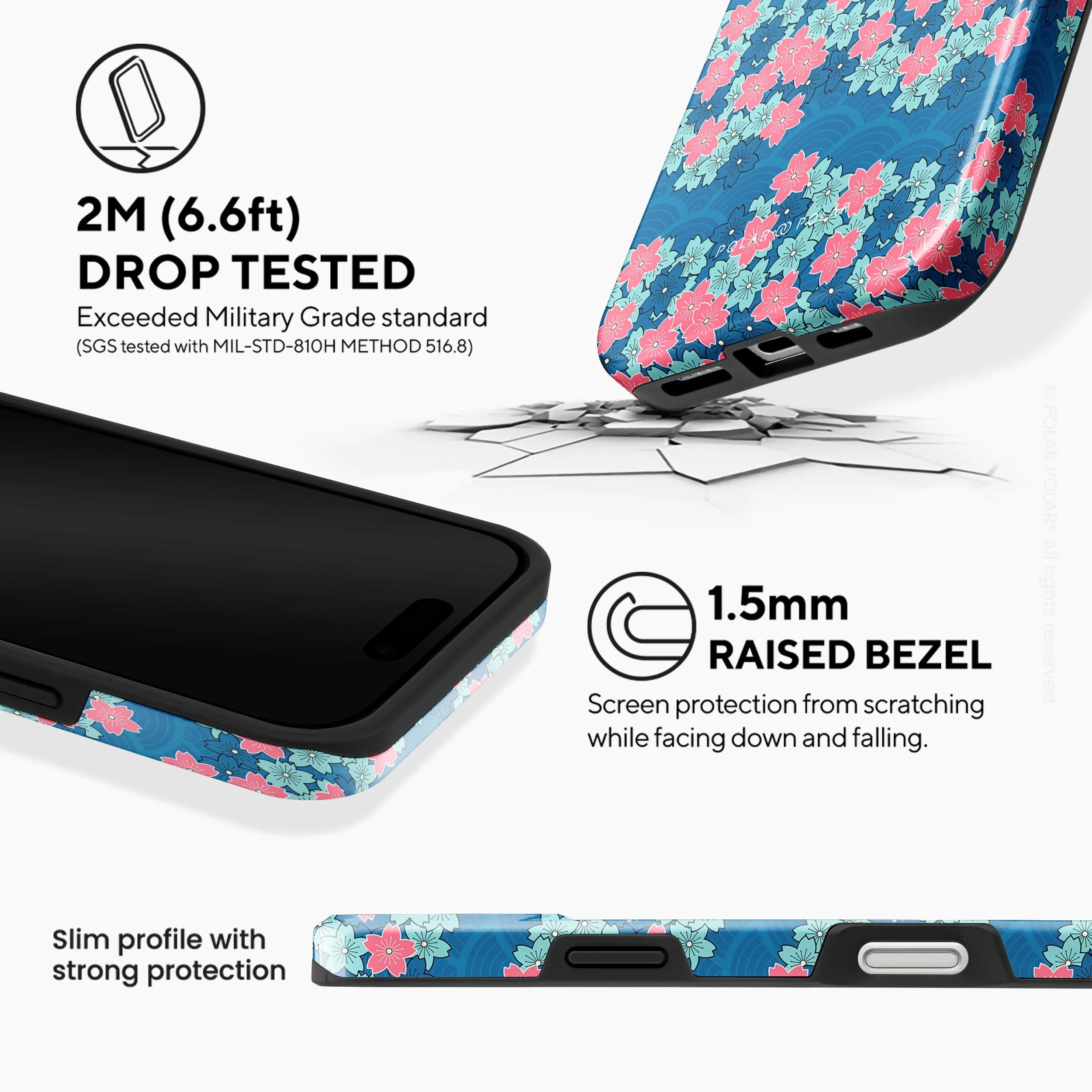 Navy Sakura Wave - iPhone 16 Plus Case