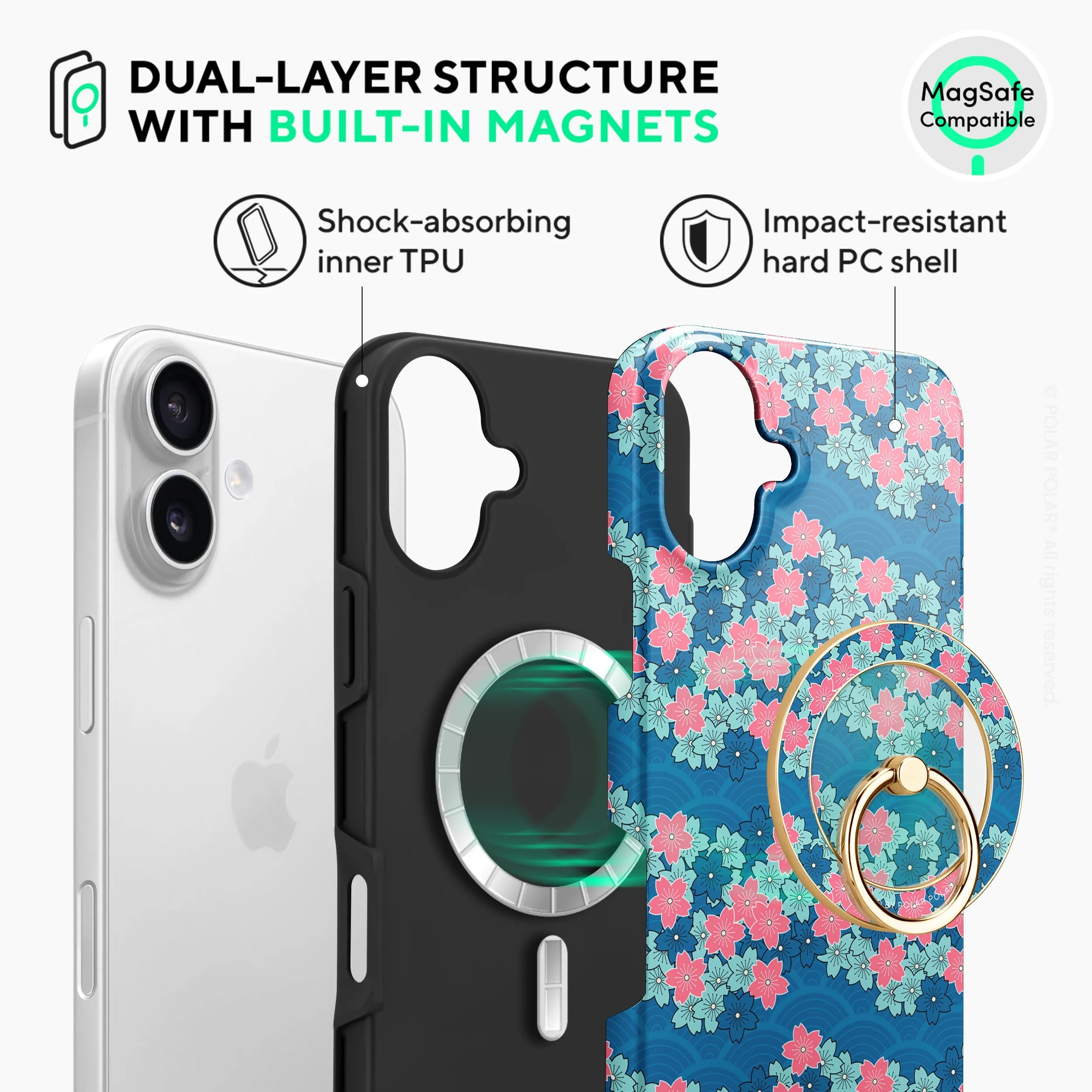 Navy Sakura Wave - iPhone 16 Plus Case