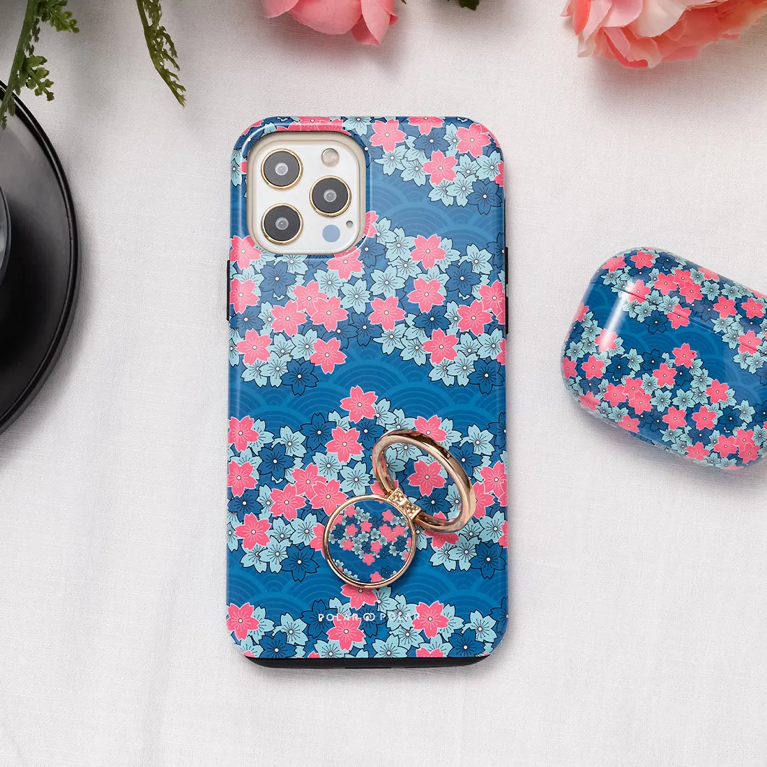 Navy Sakura Wave - iPhone 16 Plus Case