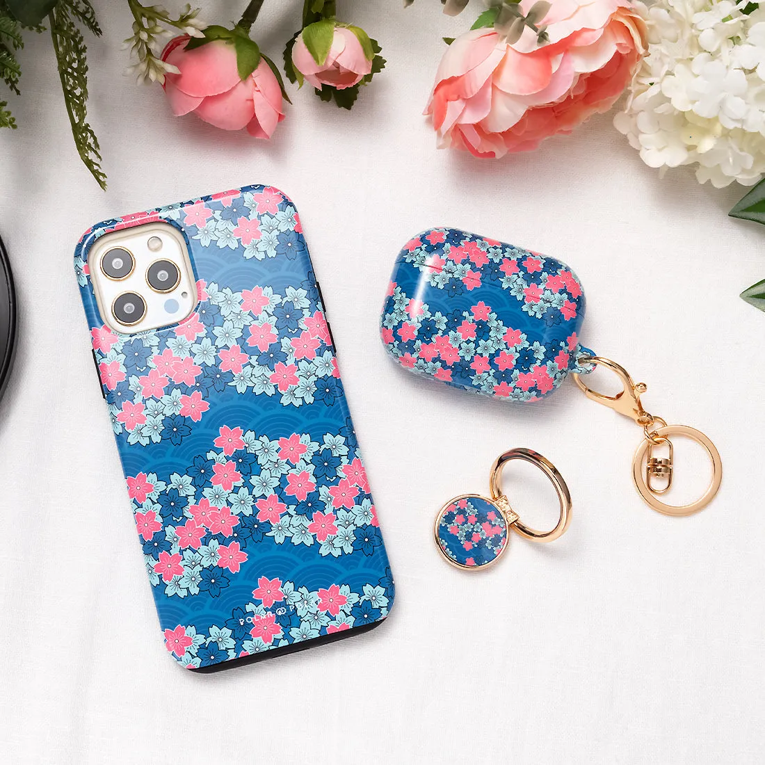 Navy Sakura Wave - iPhone 16 Plus Case