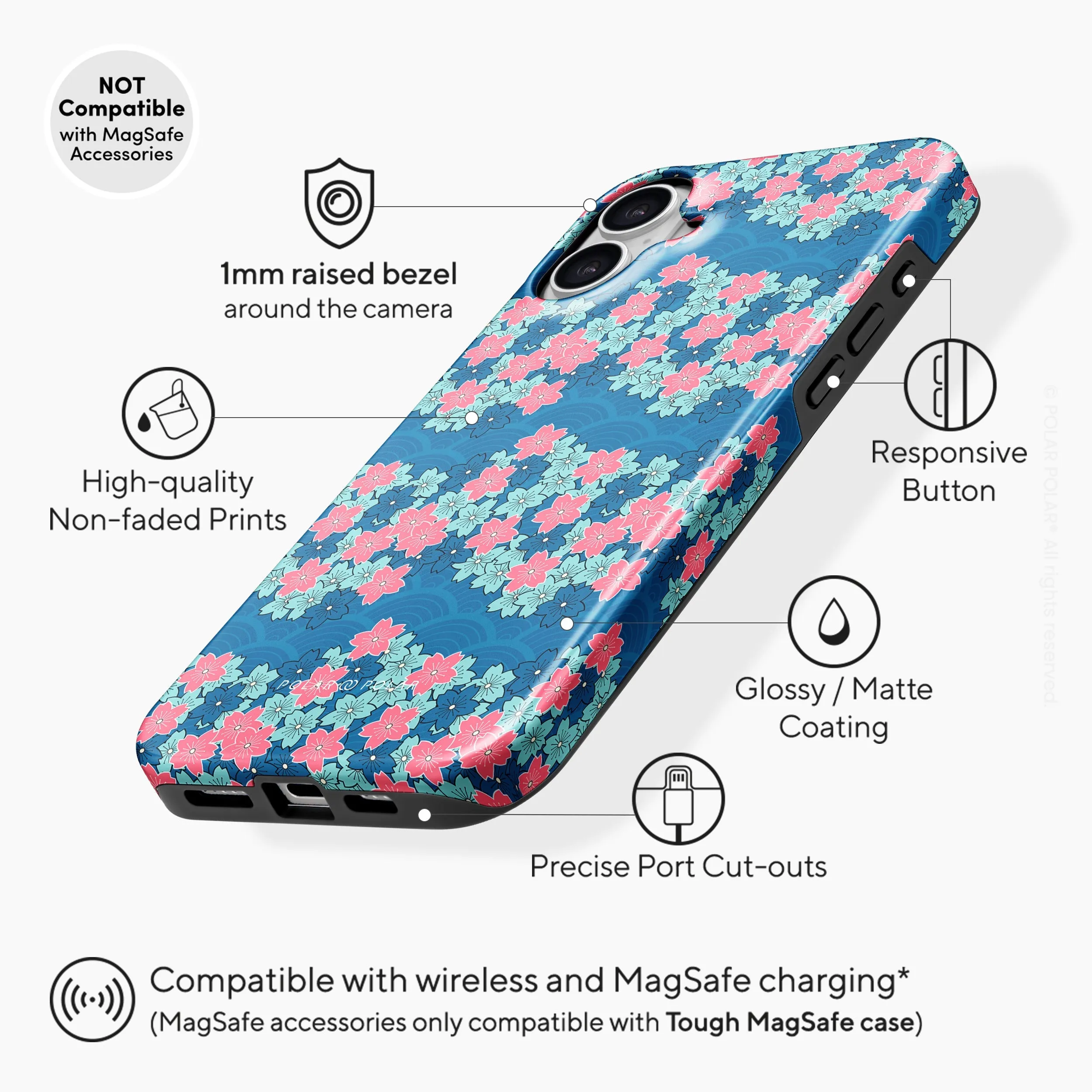 Navy Sakura Wave - iPhone 16 Plus Case