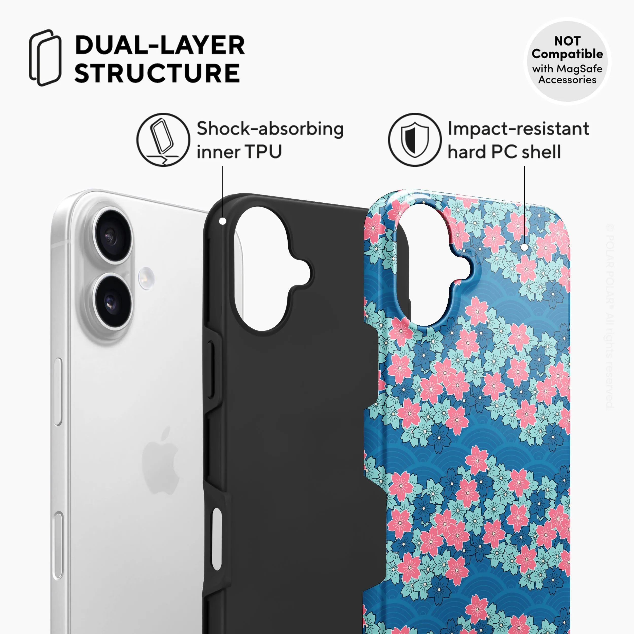 Navy Sakura Wave - iPhone 16 Plus Case