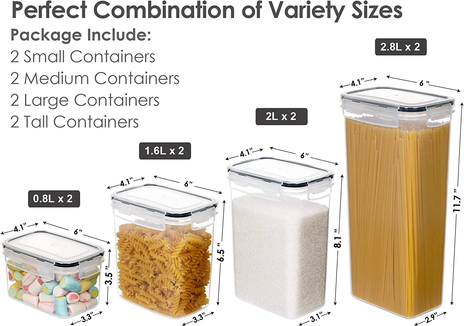New Airtight Food Storage Containers with Lids, CHEFSTORY 8 PCS Plastic Storage Containers for Kitchen & Pantry Organization and Storage,Dry Food Canisters for Flour, Sugar and Cereal