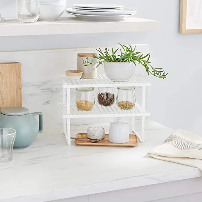 New Amazon Basics Metal Stackable Kitchen Storage Shelves - White! Set of 2 metal wire racks for kitchen and cabinet organization