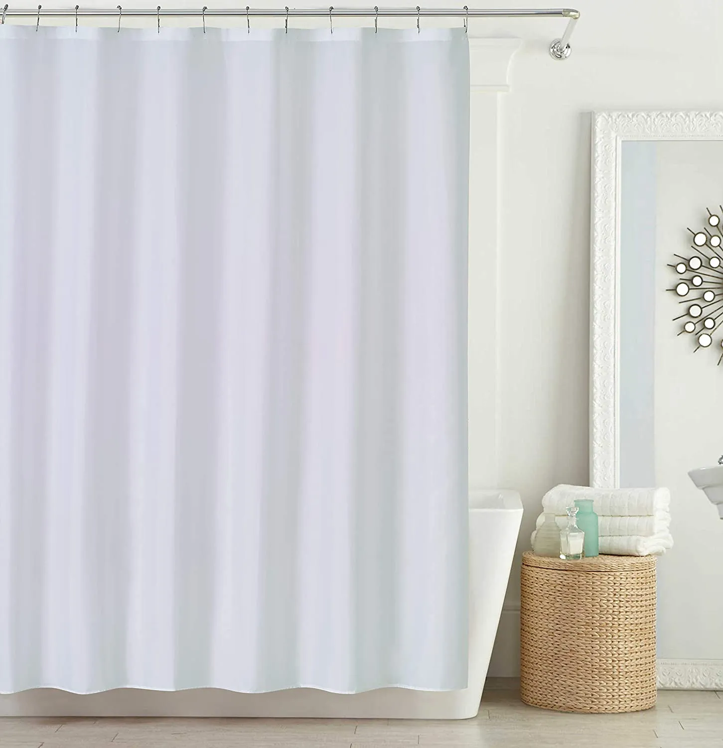 New Home Beyond Water-Repellent Durable Fabric Shower Curtain Liner, Mold Mildew Resistant, Machine-Washable, 71 x 71 Inch, White