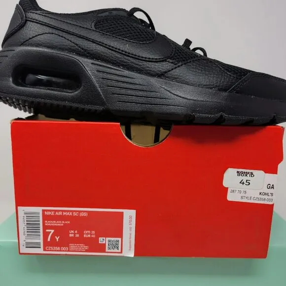Nike Air Max SC CZ5358 Black Gym Tennis Shoe Sneaker New Size 7Y