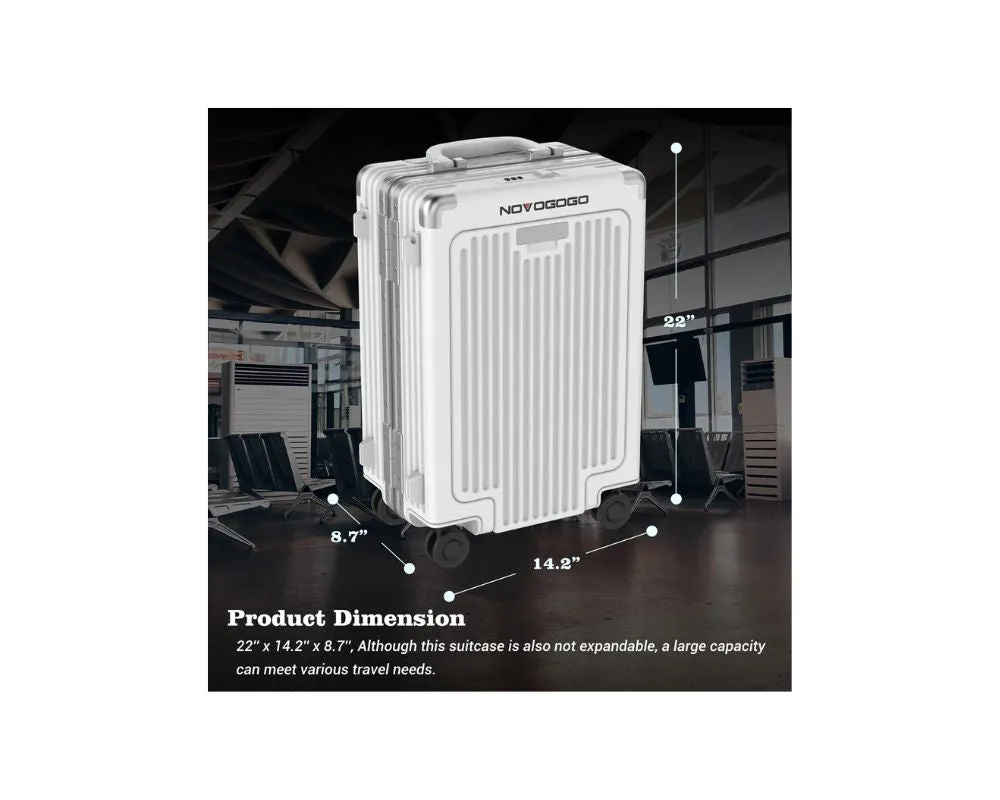 Novogogo Alumina Carry On Luggage Spinner Silver: Sleek, Durable, and Effortlessly Stylish