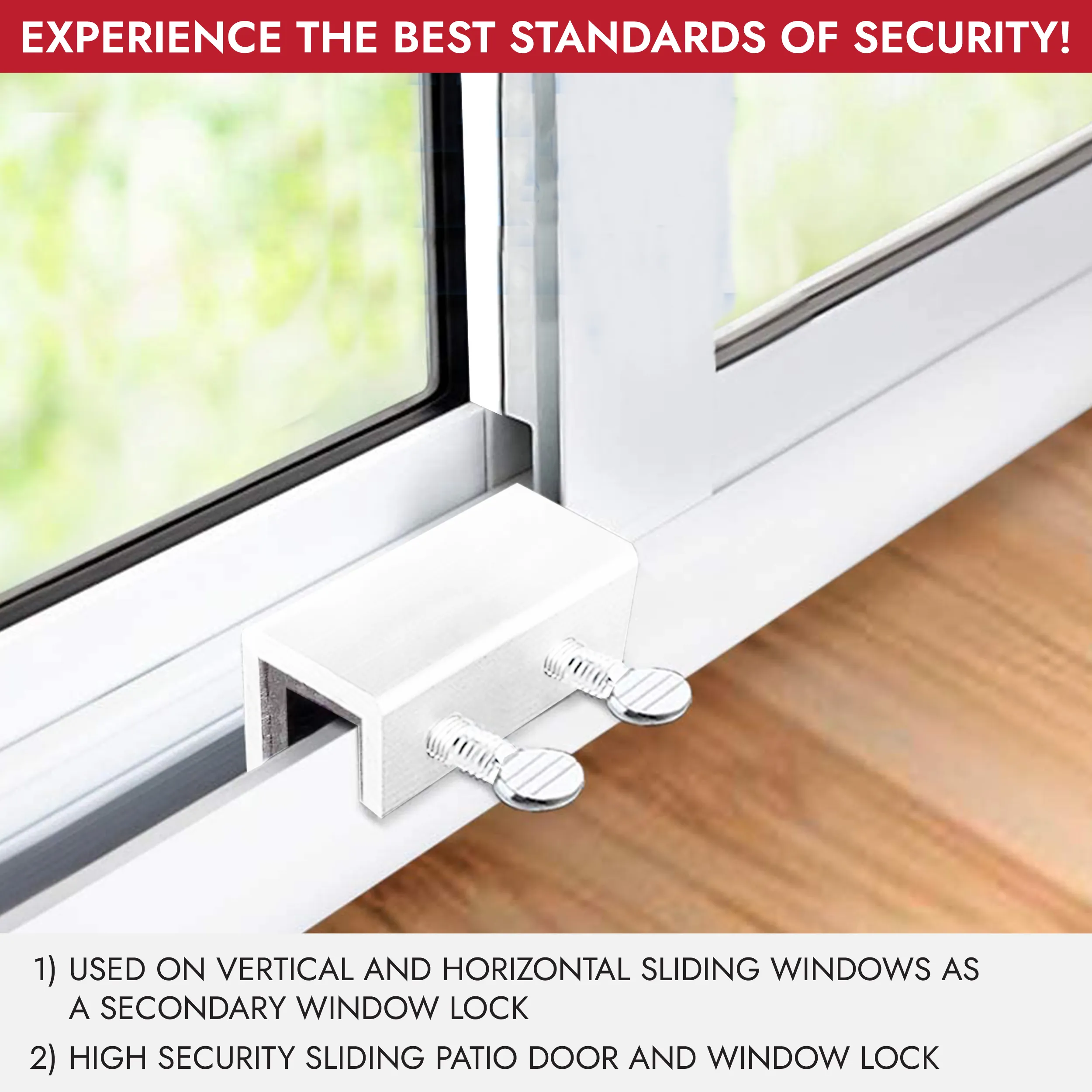 NU-SET Sliding Window Lock, Double Thumbscrew, White