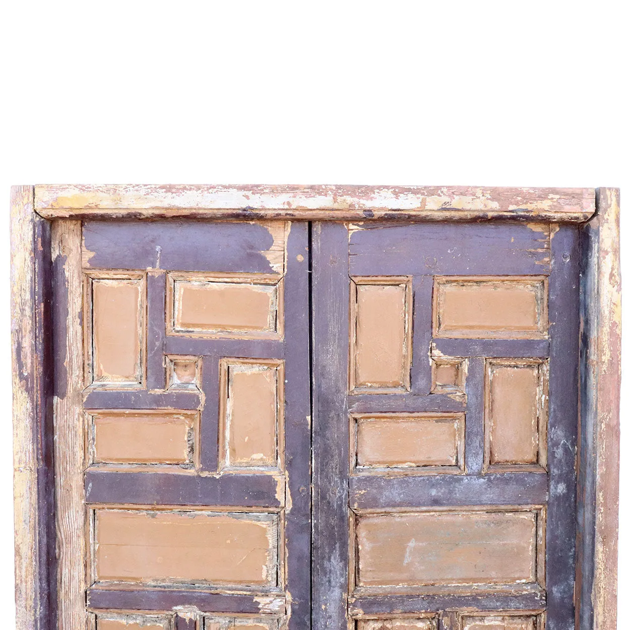 Pair of Spanish Baroque Style Painted Pine Paneled Window Shutters and Frame