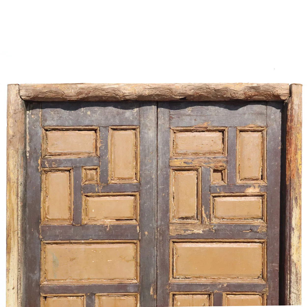 Pair of Spanish Baroque Style Painted Pine Paneled Window Shutters and Frame