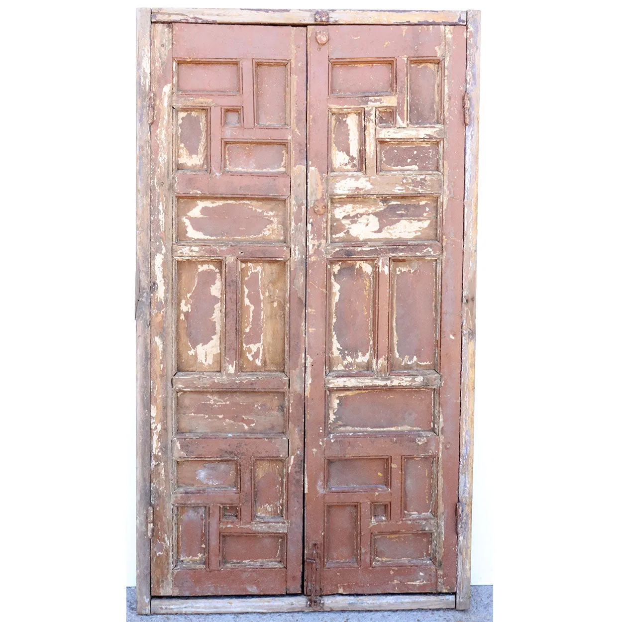 Pair of Spanish Baroque Style Painted Pine Paneled Window Shutters and Frame