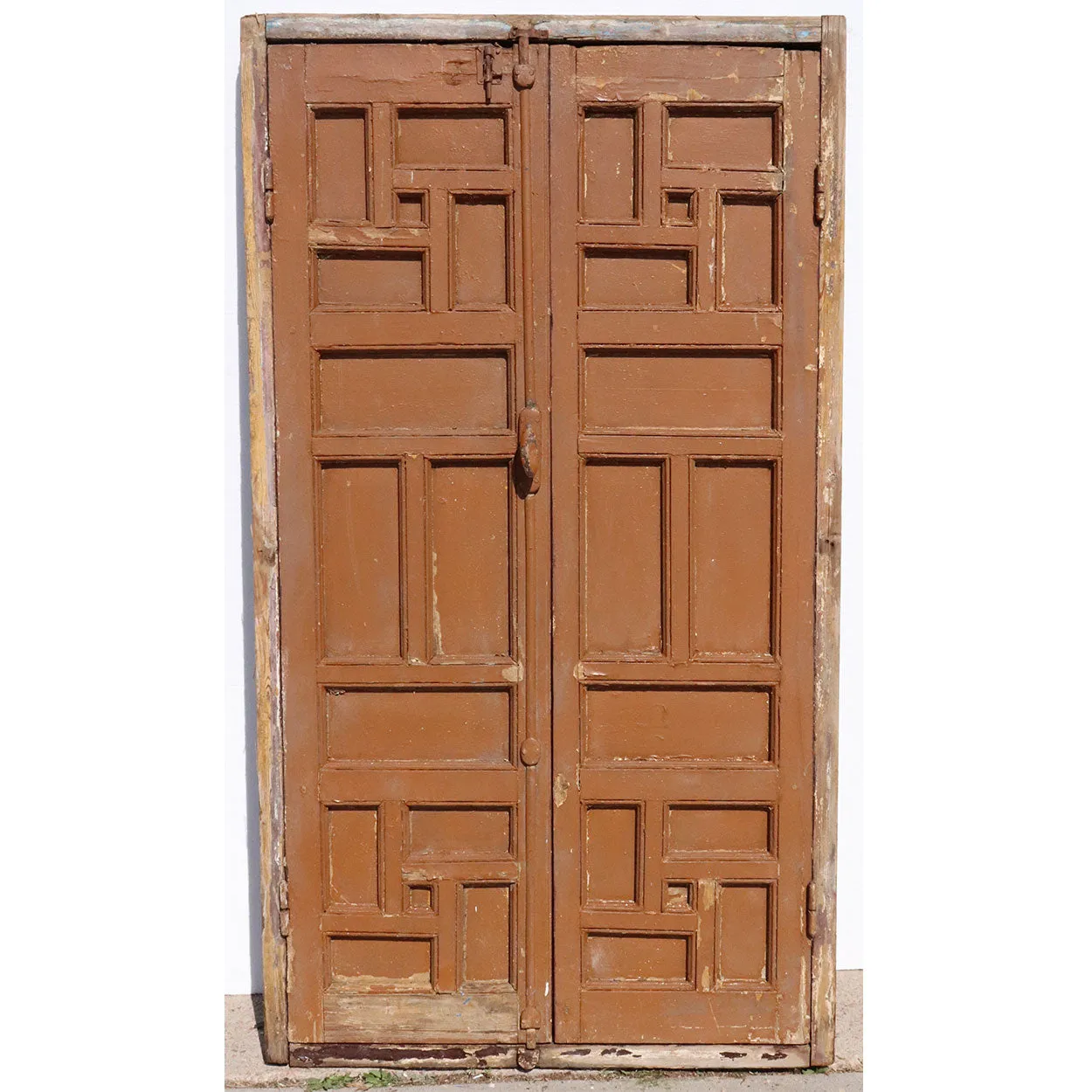 Pair of Spanish Baroque Style Painted Pine Paneled Window Shutters and Frame