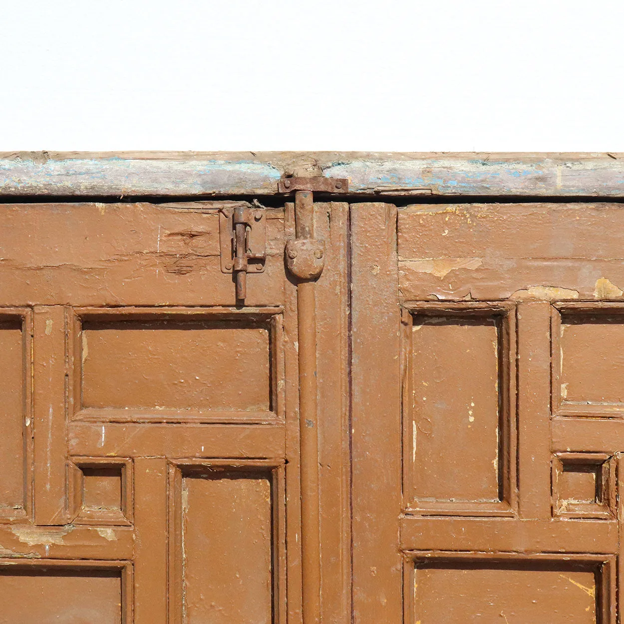 Pair of Spanish Baroque Style Painted Pine Paneled Window Shutters and Frame