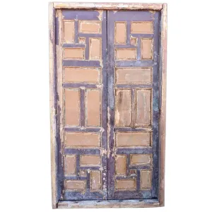 Pair of Spanish Baroque Style Painted Pine Paneled Window Shutters and Frame