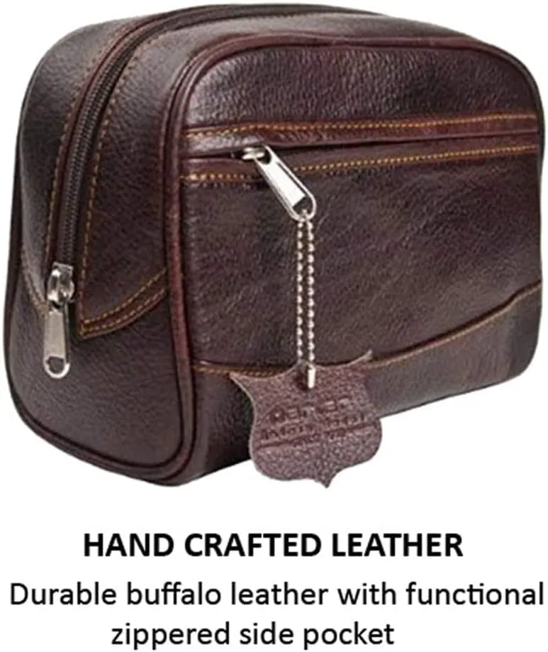 Parker Men’s Travel Toiletry Bag–Handmade Buffalo Leather Dopp Kit for Men–Full Size Waterproof Bag with Zippered Side Pockets Travel Toiletry Organizer