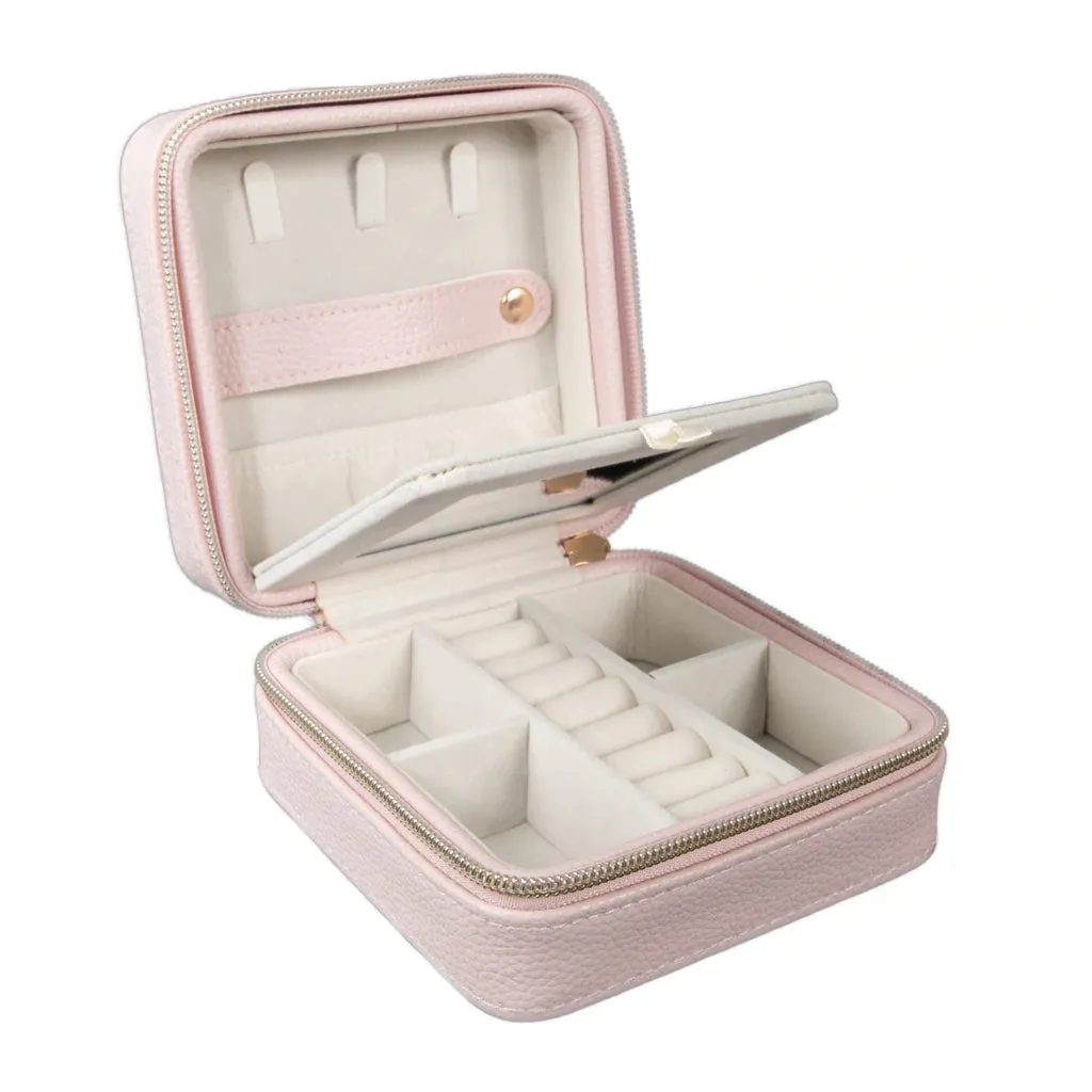 Pebbled Vegan Leather Personalized Travel Jewelry Case w/ Mirror