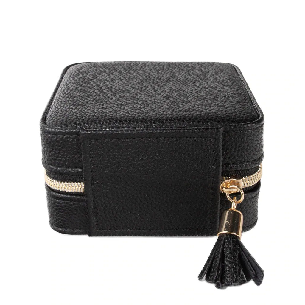 Pebbled Vegan Leather Personalized Travel Jewelry Case w/ Mirror