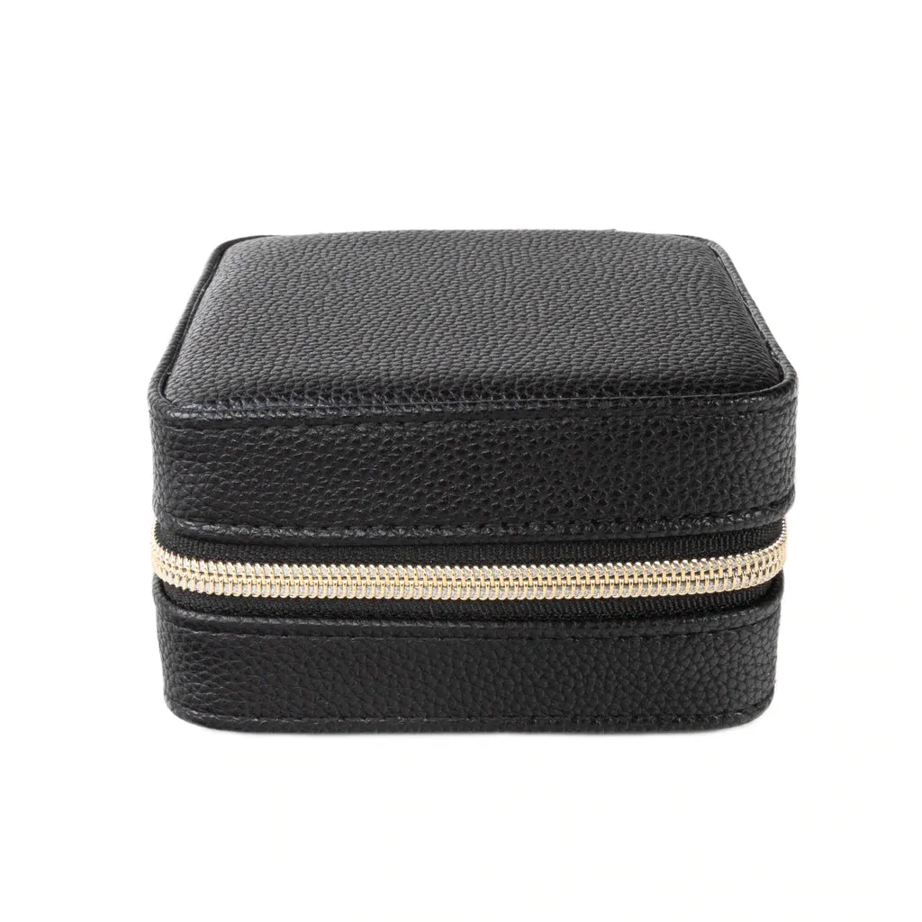 Pebbled Vegan Leather Personalized Travel Jewelry Case w/ Mirror