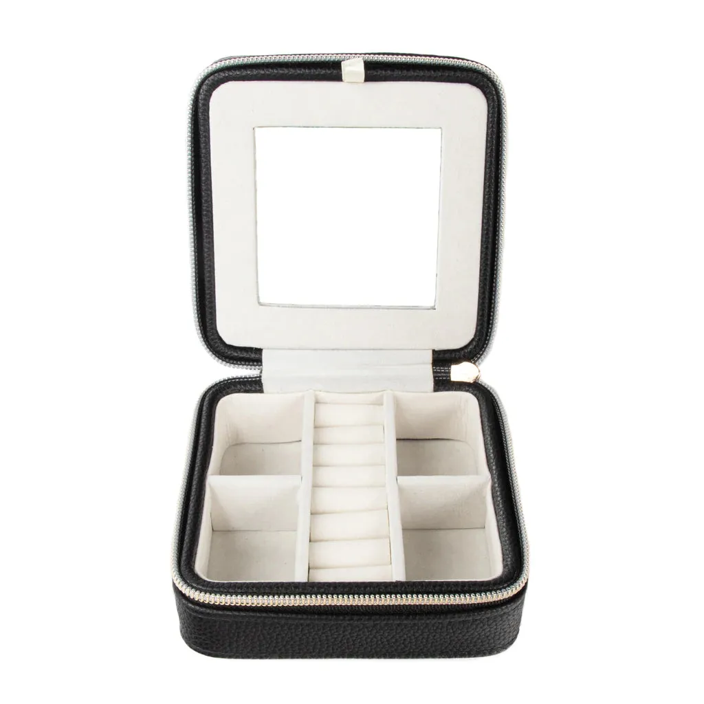 Pebbled Vegan Leather Personalized Travel Jewelry Case w/ Mirror