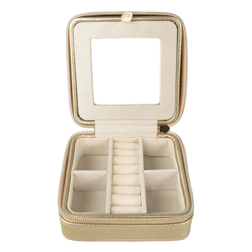 Pebbled Vegan Leather Personalized Travel Jewelry Case w/ Mirror