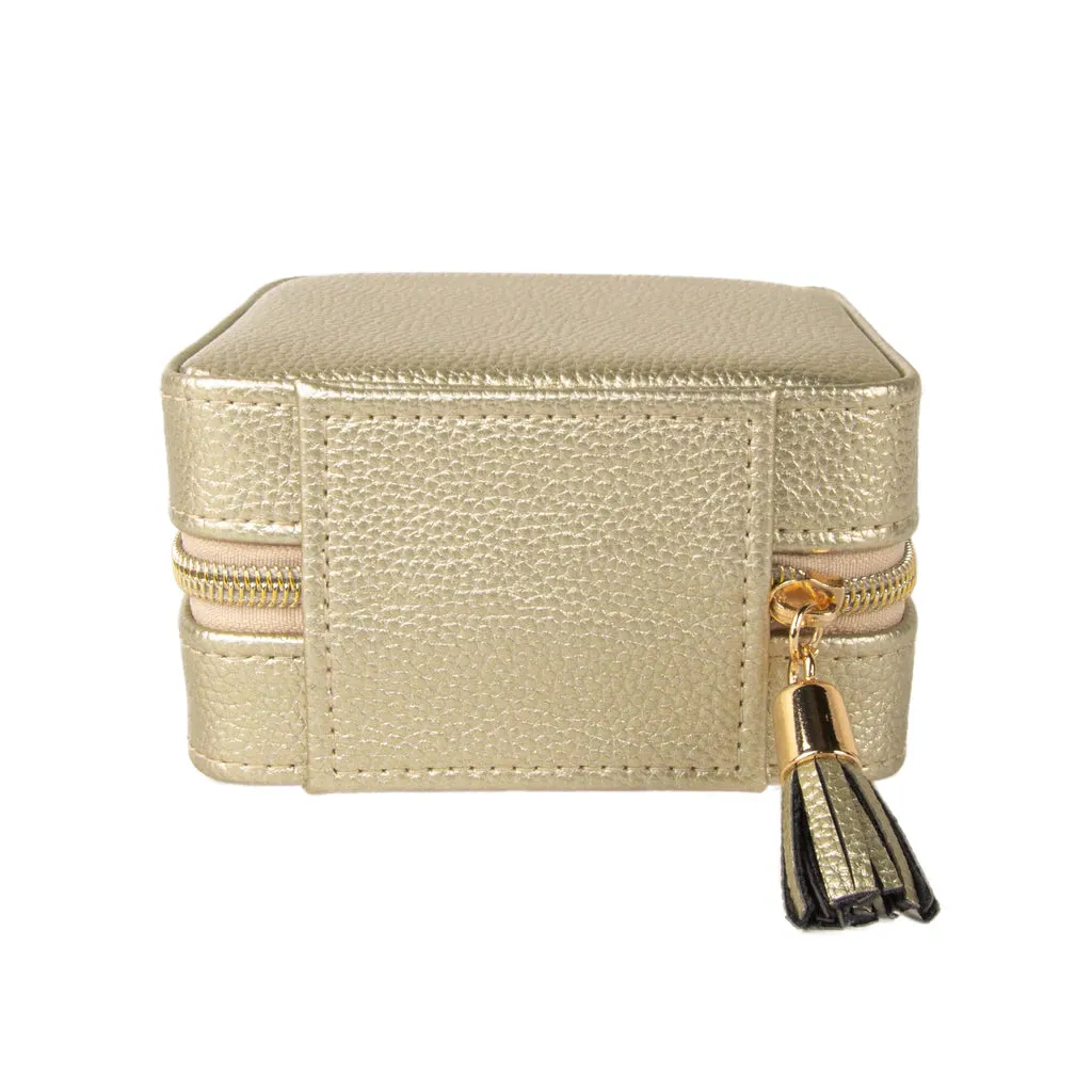 Pebbled Vegan Leather Personalized Travel Jewelry Case w/ Mirror