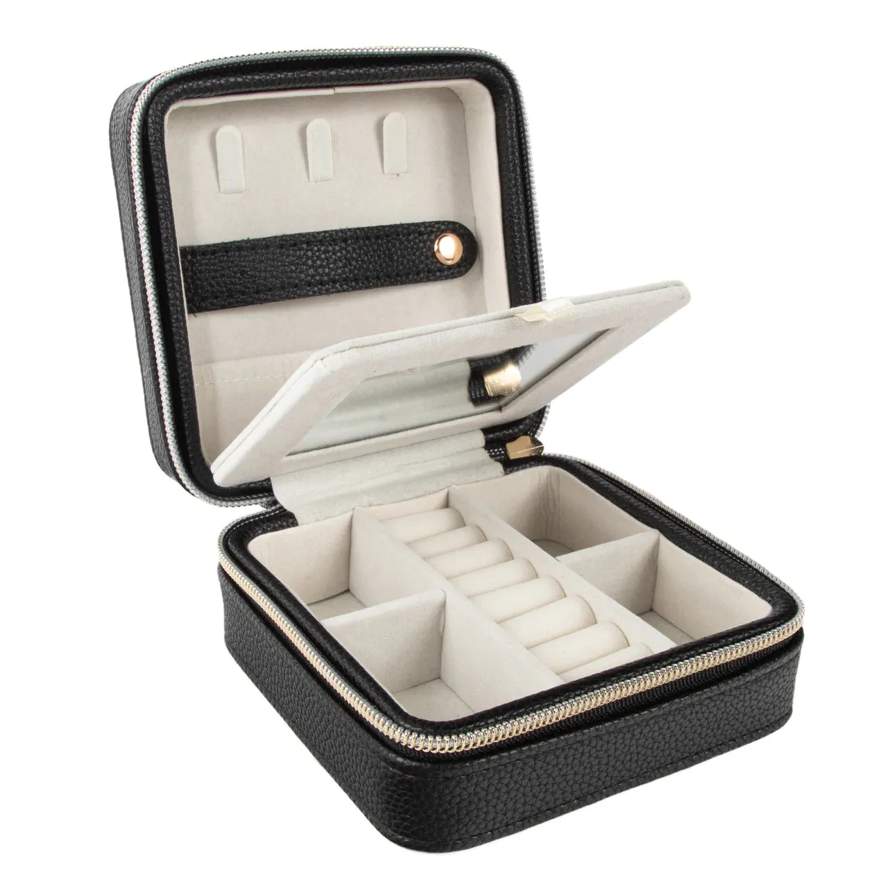 Pebbled Vegan Leather Personalized Travel Jewelry Case w/ Mirror